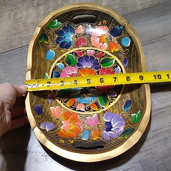 Vintage wooden trinket tray Mexican or Boho style - Picture 7 of 8